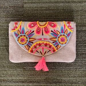 Embroidered clutch